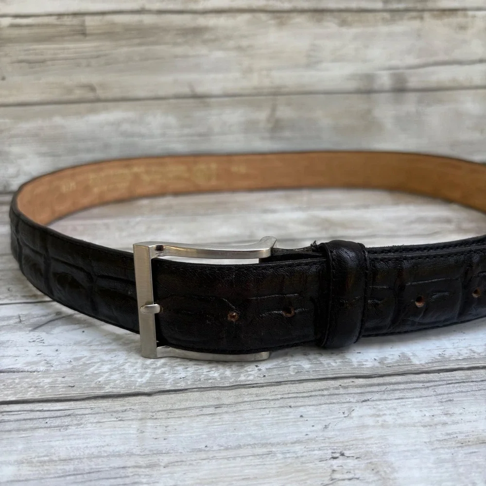 Sergio Balestri Leather Belt Black 115IT/XL US Textured Embossed Made in Italy